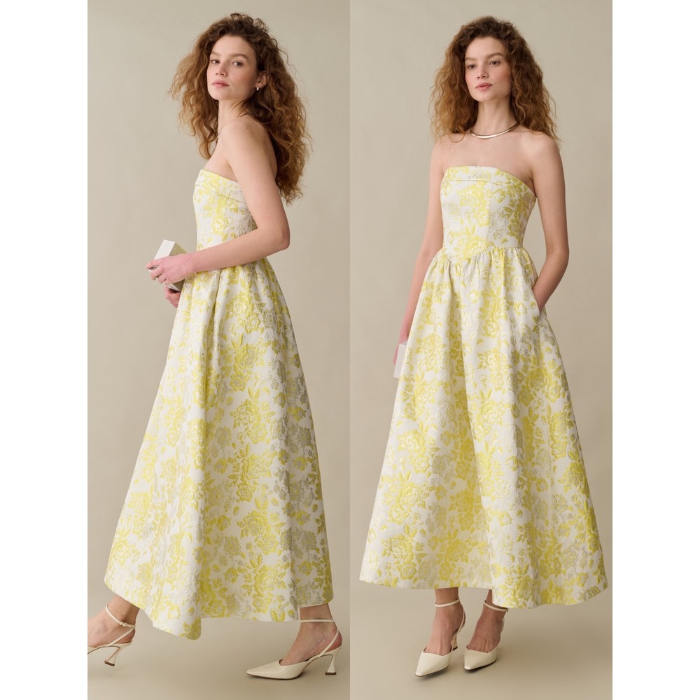 NWT o.p.t Sena Strapless Fit &‎ Flare Midi Dress in Canary Brocade - Size 2
